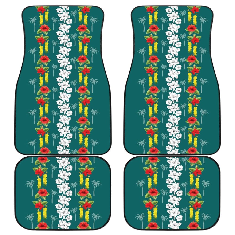 Hawaiian Print With White Hibiscus Flowers Pattern Car Floor Mats 211205 - YourCarButBetter