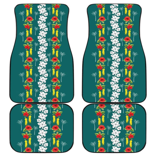 Hawaiian Print With White Hibiscus Flowers Pattern Car Floor Mats 211205 - YourCarButBetter