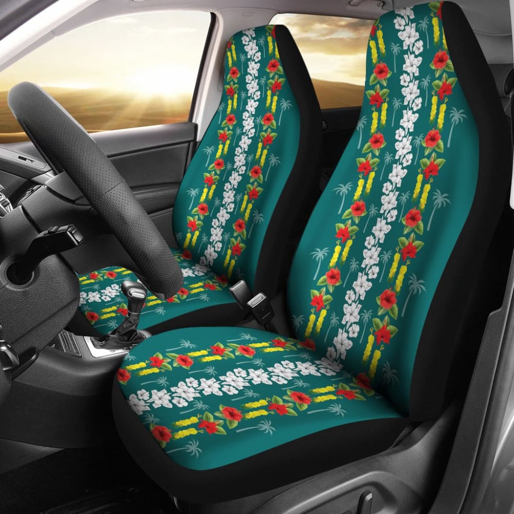 Hawaiian Print With White Hibiscus Flowers Pattern Car Seat Covers 211205 - YourCarButBetter