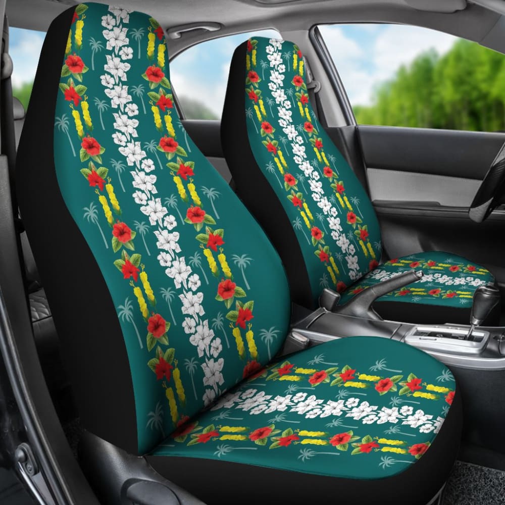 Hawaiian Print With White Hibiscus Flowers Pattern Car Seat Covers 211205 - YourCarButBetter