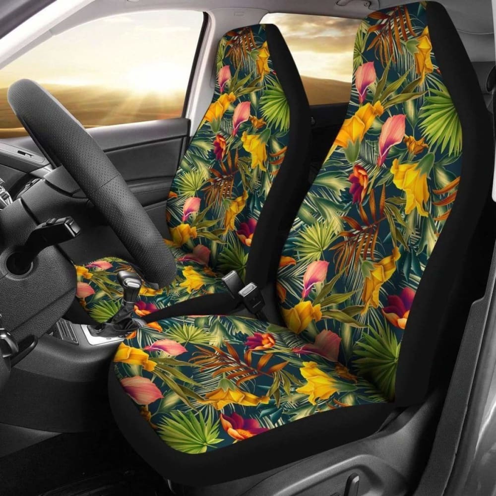 Hawaiian Seamless Tropical Flower Plant And Leaf Pattern Car Seat Cover Amazing 105905 - YourCarButBetter