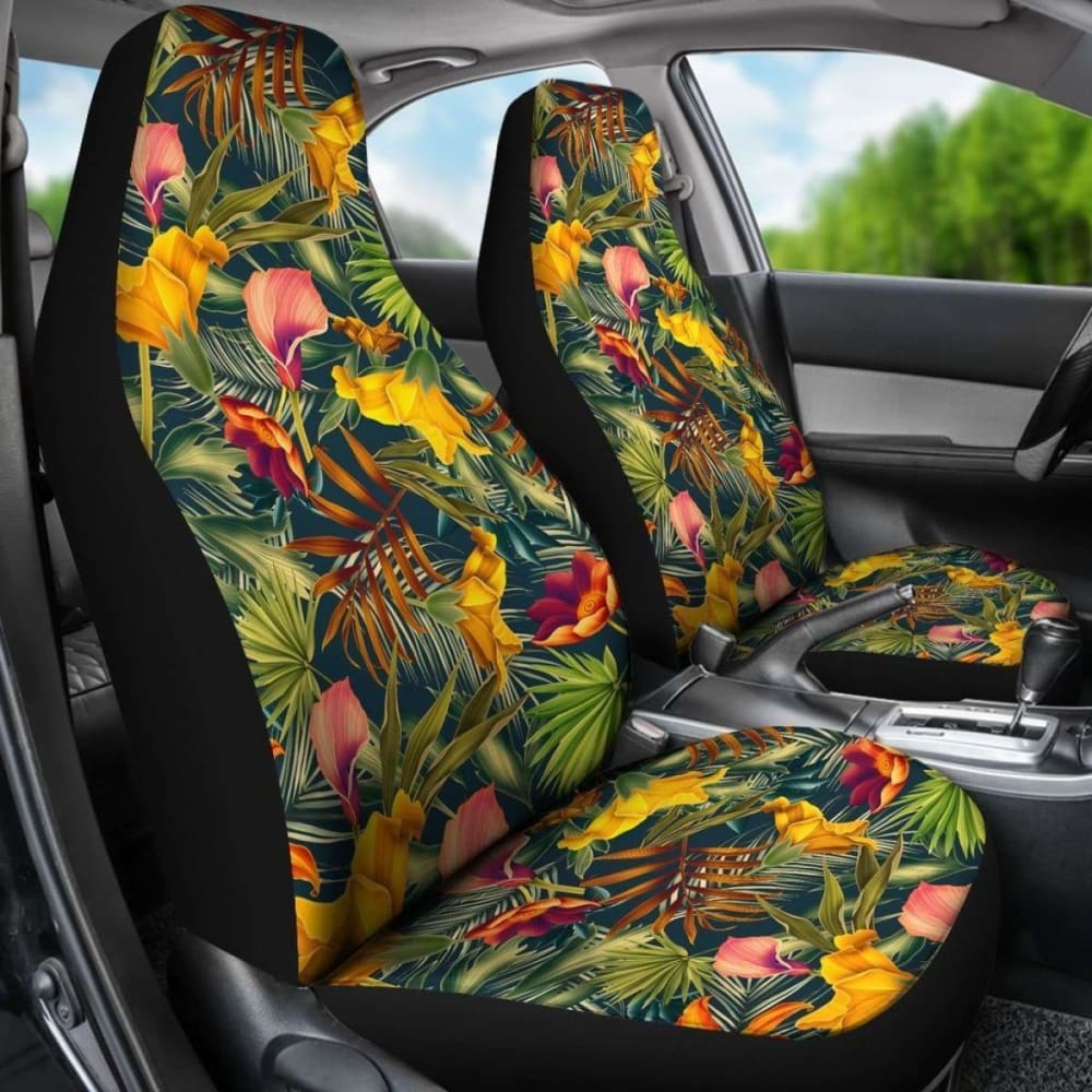 Hawaiian Seamless Tropical Flower Plant And Leaf Pattern Car Seat Cover Amazing 105905 - YourCarButBetter