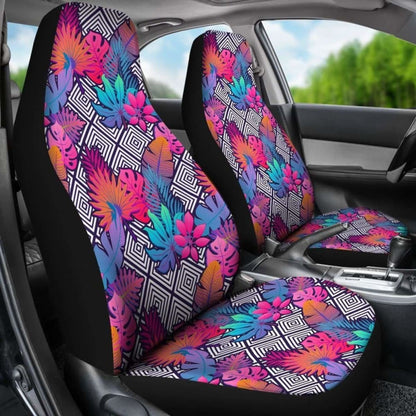 Hawaiian Tropical Exotic Leaves And Flowers On Geometrical Ornament. Car Seat Cover - 174914 - YourCarButBetter