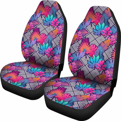 Hawaiian Tropical Exotic Leaves And Flowers On Geometrical Ornament. Car Seat Cover - 174914 - YourCarButBetter