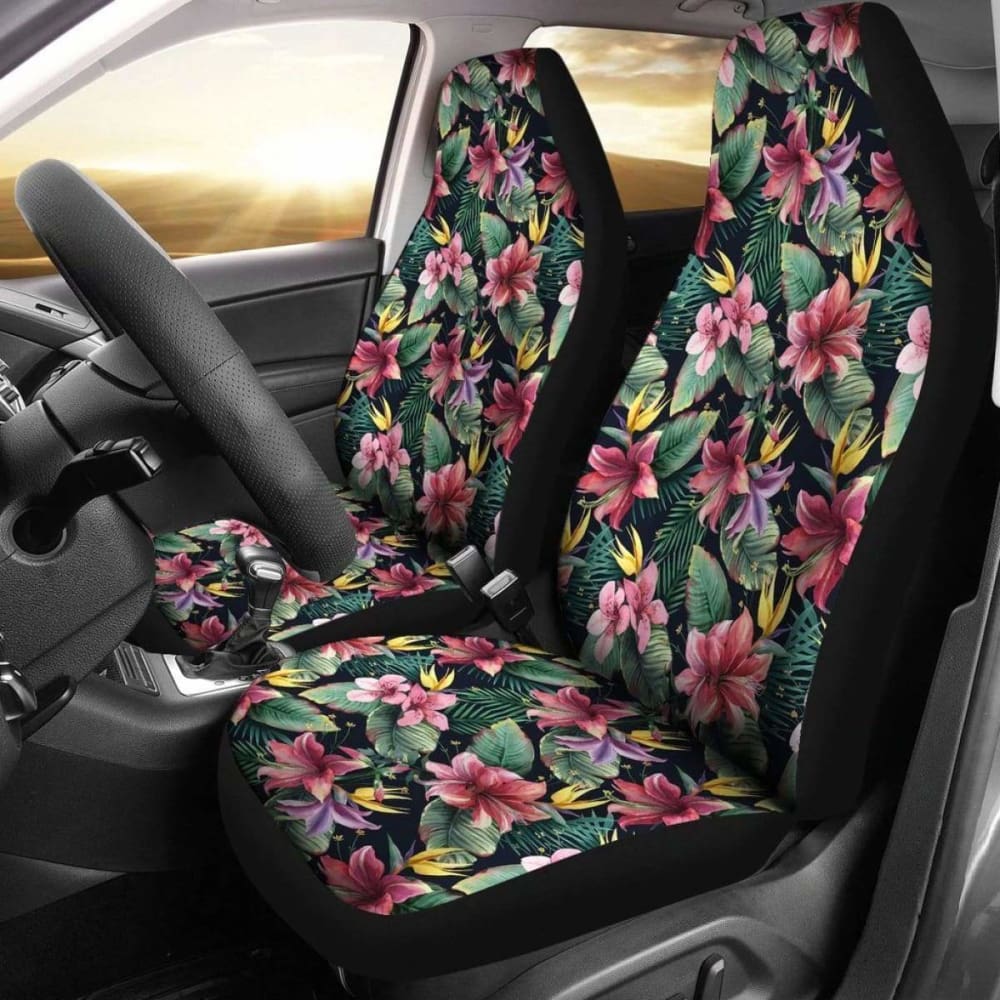 Hawaiian Tropical Flowers Palm And Leaves Car Seat Cover - 174914 - YourCarButBetter