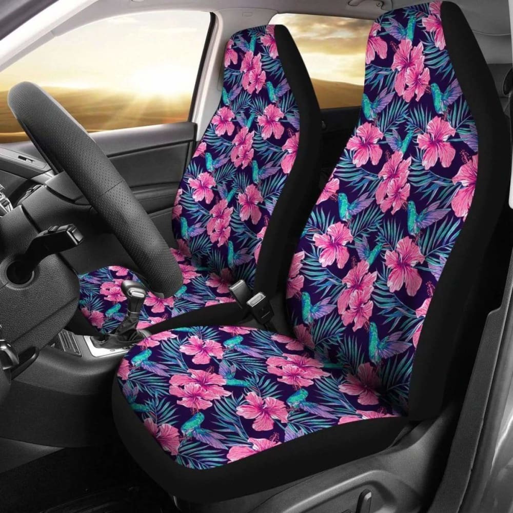 Hawaiian Tropical Flowers With Hummingbirds Palm Leaves Car Seat Cover - 174914 - YourCarButBetter