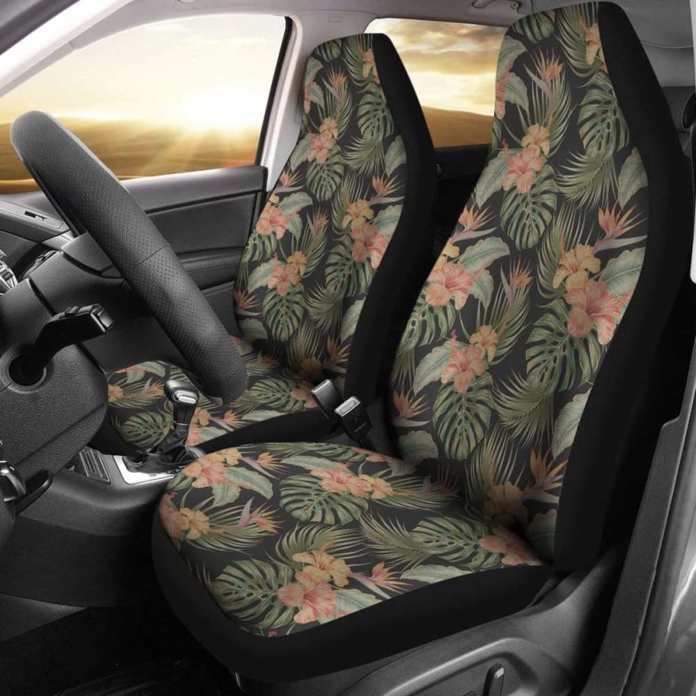 Hawaiian Tropical Hibiscus Monstera Leaf Car Seat Cover - 232125 - YourCarButBetter