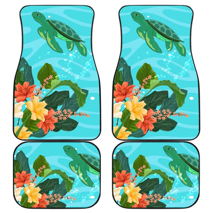 Hawaiian Wave Hibiscus Watercolor Turtle Printed Car Floor Mats 211504 - YourCarButBetter