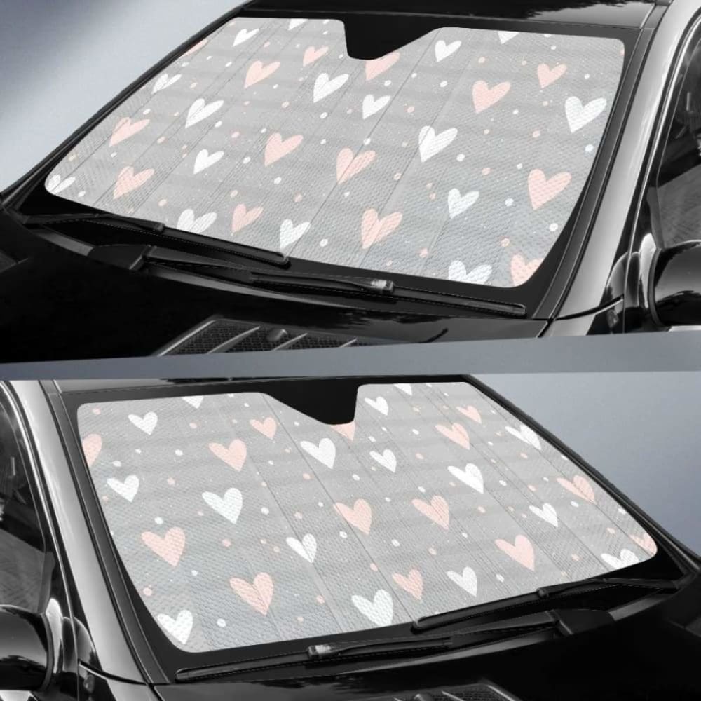 Heart Pattern Gray Background Car Auto Sun Shades 460402 - YourCarButBetter