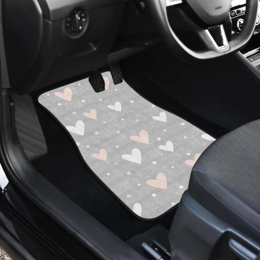 Heart Pattern Gray Background Front And Back Car Mats 174914 - YourCarButBetter