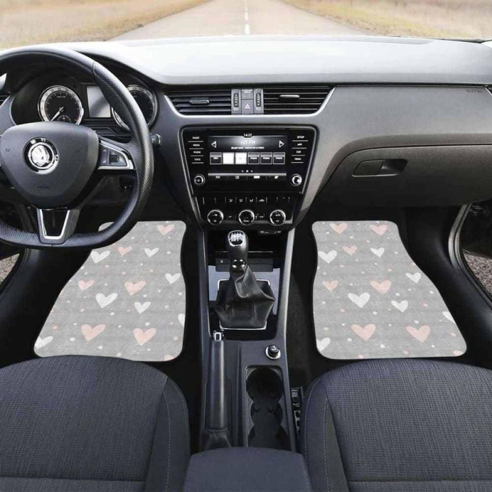 Heart Pattern Gray Background Front And Back Car Mats 174914 - YourCarButBetter