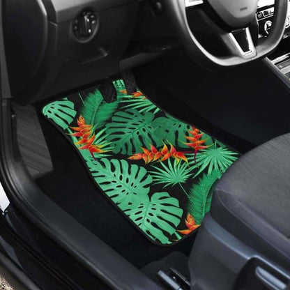 Heliconia Flower Palm Monstera Leaves Black Background Front And Back Car Mats 174914 - YourCarButBetter