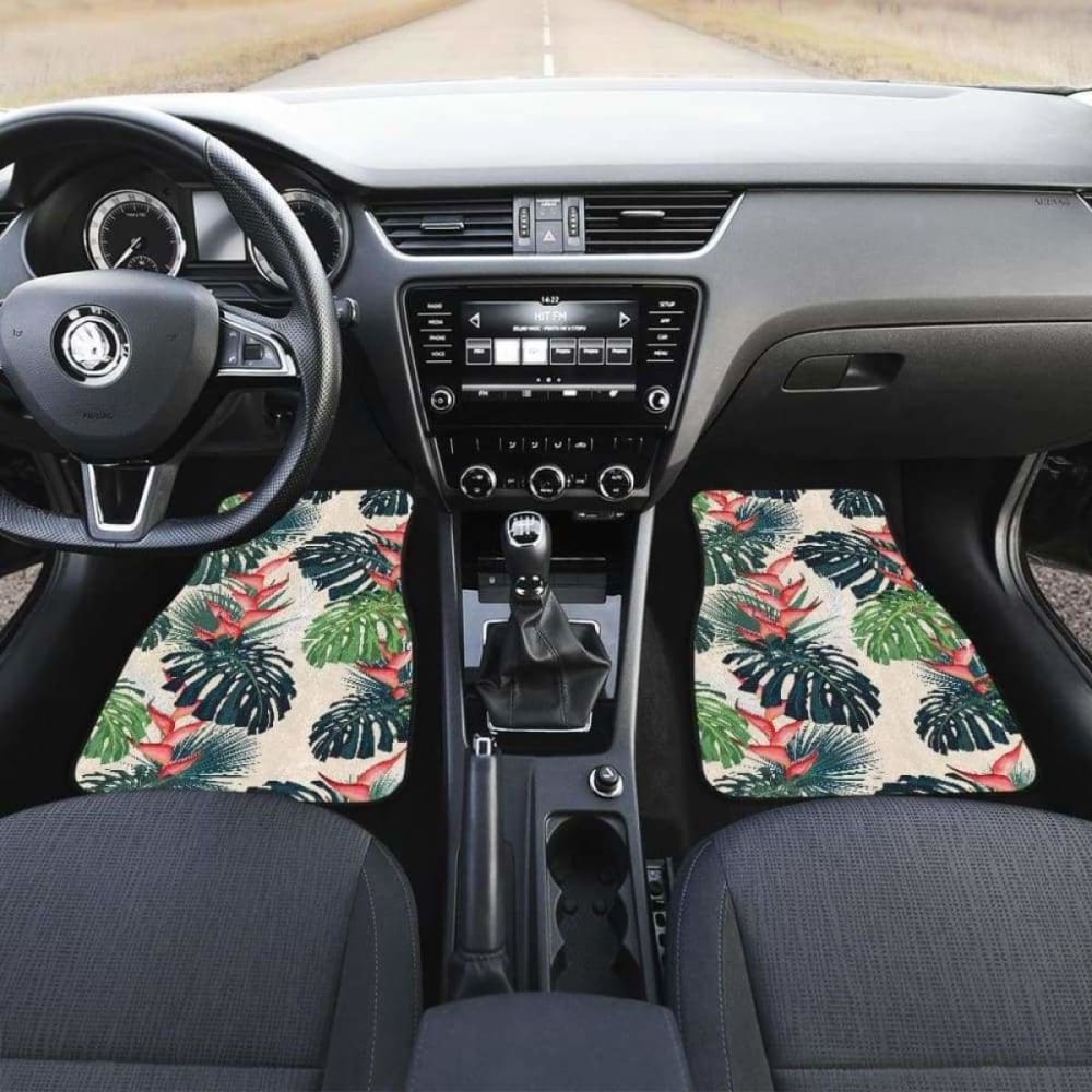 Heliconia Flowers Palm And Monstera Leaves Front And Back Car Mats 174914 - YourCarButBetter