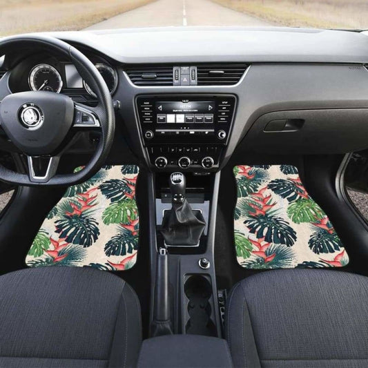 Heliconia Flowers Palm And Monstera Leaves Front And Back Car Mats 174914 - YourCarButBetter