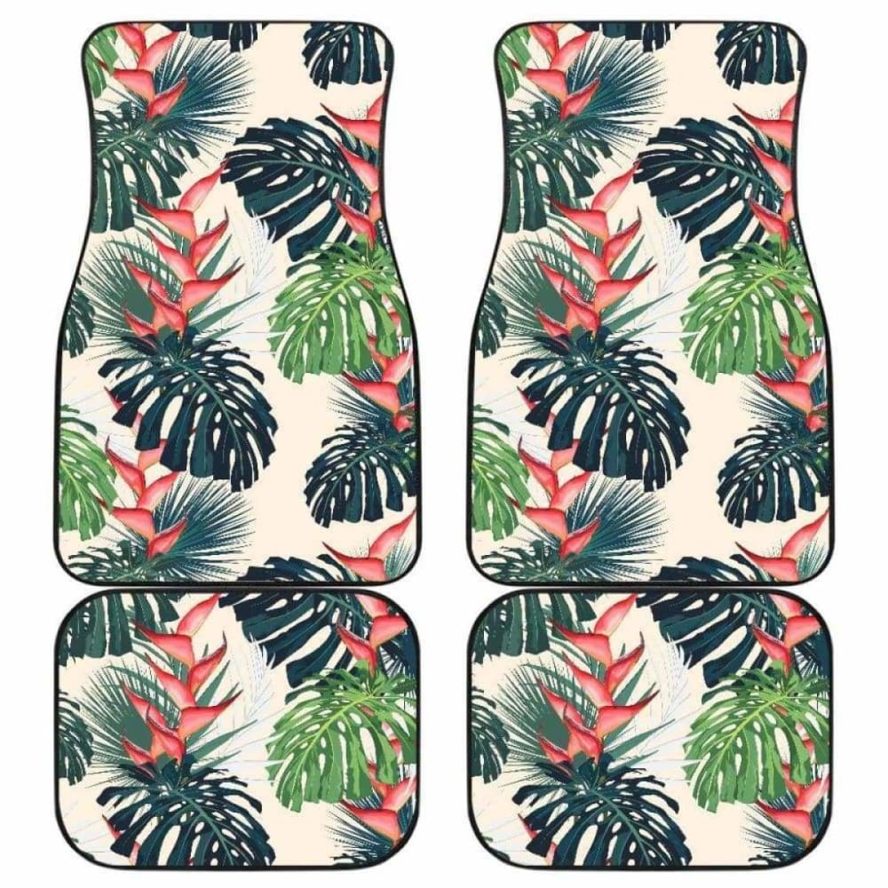 Heliconia Flowers Palm And Monstera Leaves Front And Back Car Mats 174914 - YourCarButBetter