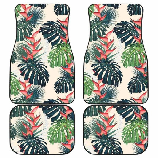Heliconia Flowers Palm And Monstera Leaves Front And Back Car Mats 174914 - YourCarButBetter