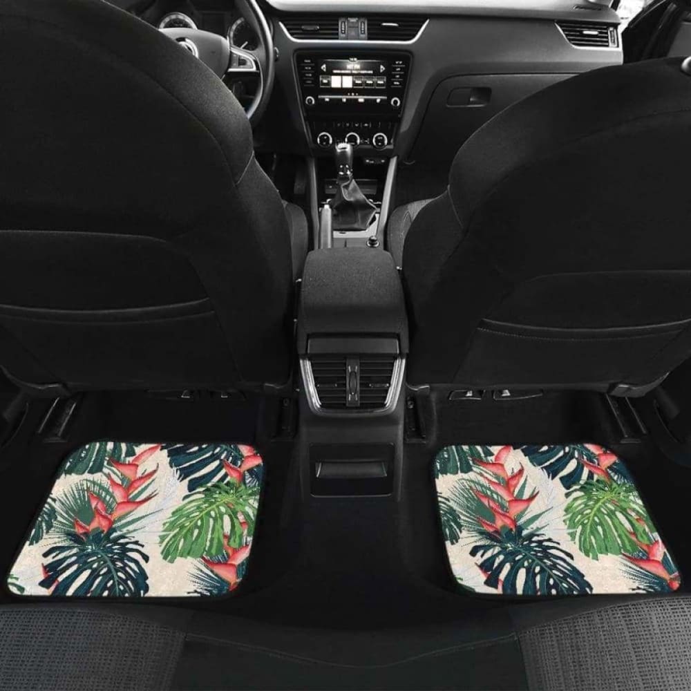 Heliconia Flowers Palm And Monstera Leaves Front And Back Car Mats 174914 - YourCarButBetter
