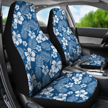 Hibiscus Car Seat Covers In Classic Blue And White Flowers Hawaiian Pattern 101819 - YourCarButBetter