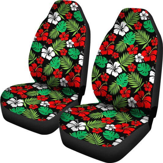 Hibiscus Flower Car Seat Covers In Red And Green Hawaiian Pattern Polynesian 101819 - YourCarButBetter