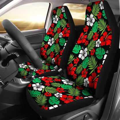 Hibiscus Flower Car Seat Covers In Red And Green Hawaiian Pattern Polynesian 101819 - YourCarButBetter