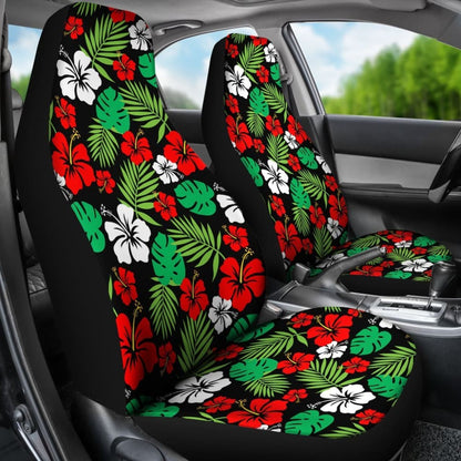 Hibiscus Flower Car Seat Covers In Red And Green Hawaiian Pattern Polynesian 101819 - YourCarButBetter
