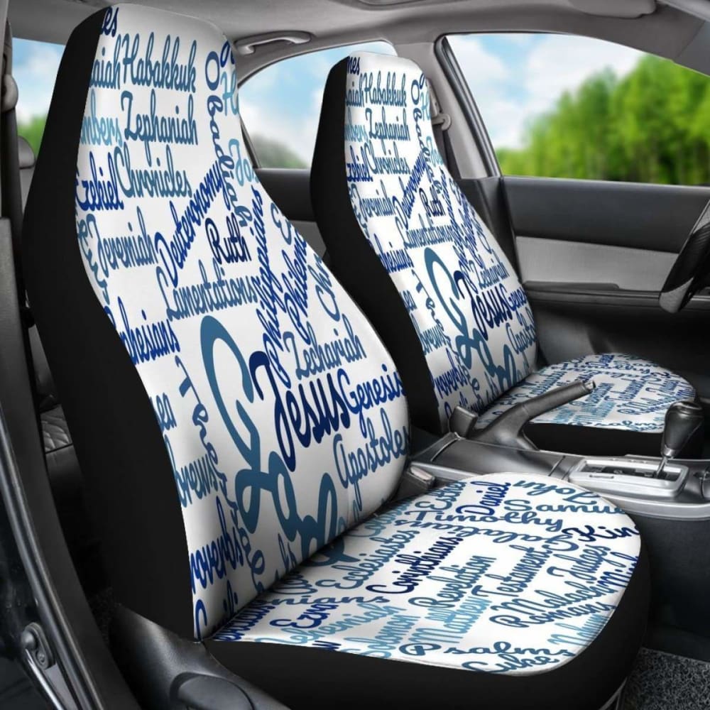 Holy Bible Books White Blue Car Seat Covers 04 195016 - YourCarButBetter