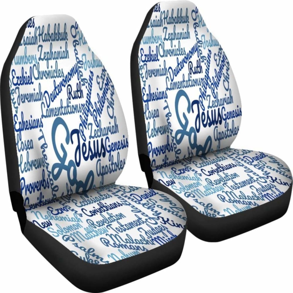 Holy Bible Books White Blue Car Seat Covers 04 195016 - YourCarButBetter