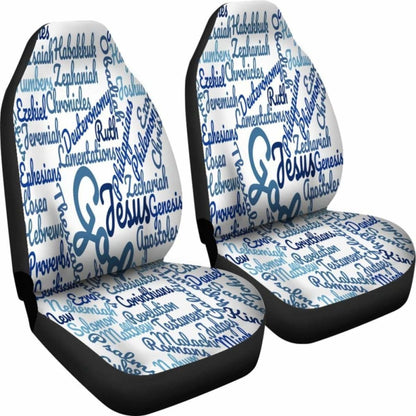 Holy Bible Books White Blue Car Seat Covers 04 195016 - YourCarButBetter