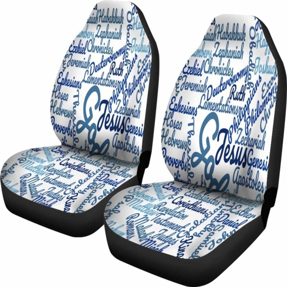 Holy Bible Books White Blue Car Seat Covers 04 195016 - YourCarButBetter