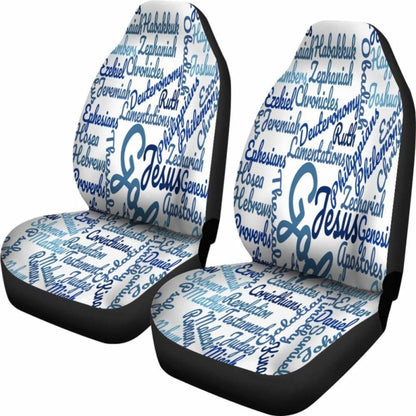 Holy Bible Books White Blue Car Seat Covers 04 195016 - YourCarButBetter