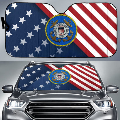 Honor American Flag US Coast Guard Car Auto Sun Shades 210701 - YourCarButBetter