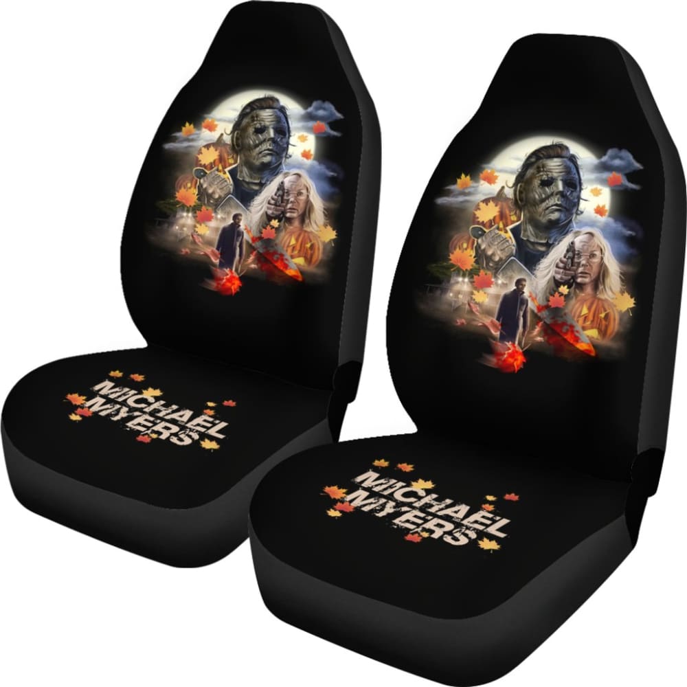 Horror Movie Car Seat Covers | Michael Myers And Laurie Maple Leaf Falling Seat Covers 210101 - YourCarButBetter