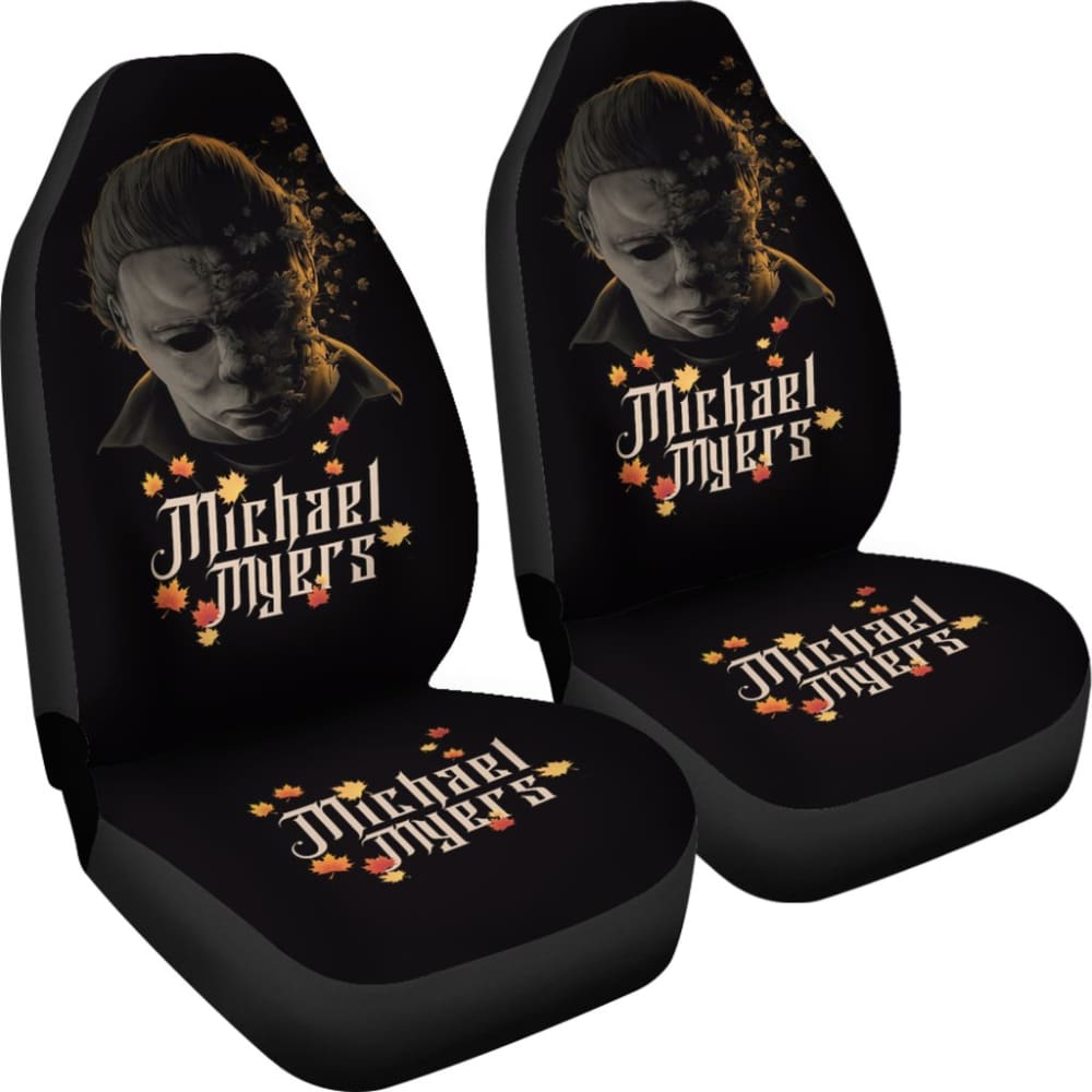 Horror Movie Car Seat Covers | Michael Myers Fading Face Maple Leaf Seat Covers 210101 - YourCarButBetter