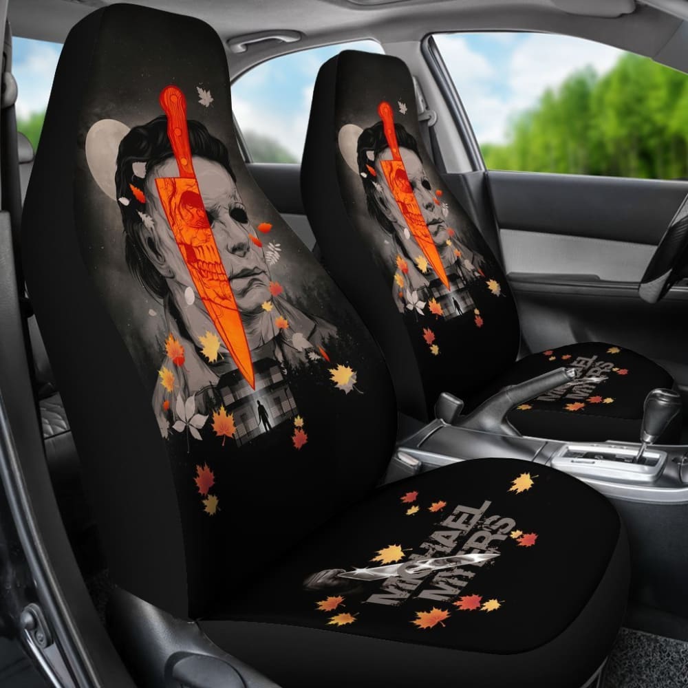 Horror Movie Car Seat Covers | Michael Myers Skull Maple Leaf Falling Seat Covers 210101 - YourCarButBetter