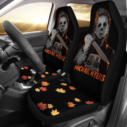 Horror Movie Car Seat Covers | Michael Myers Vintage Maple Leaf Color Seat Covers 210101 - YourCarButBetter