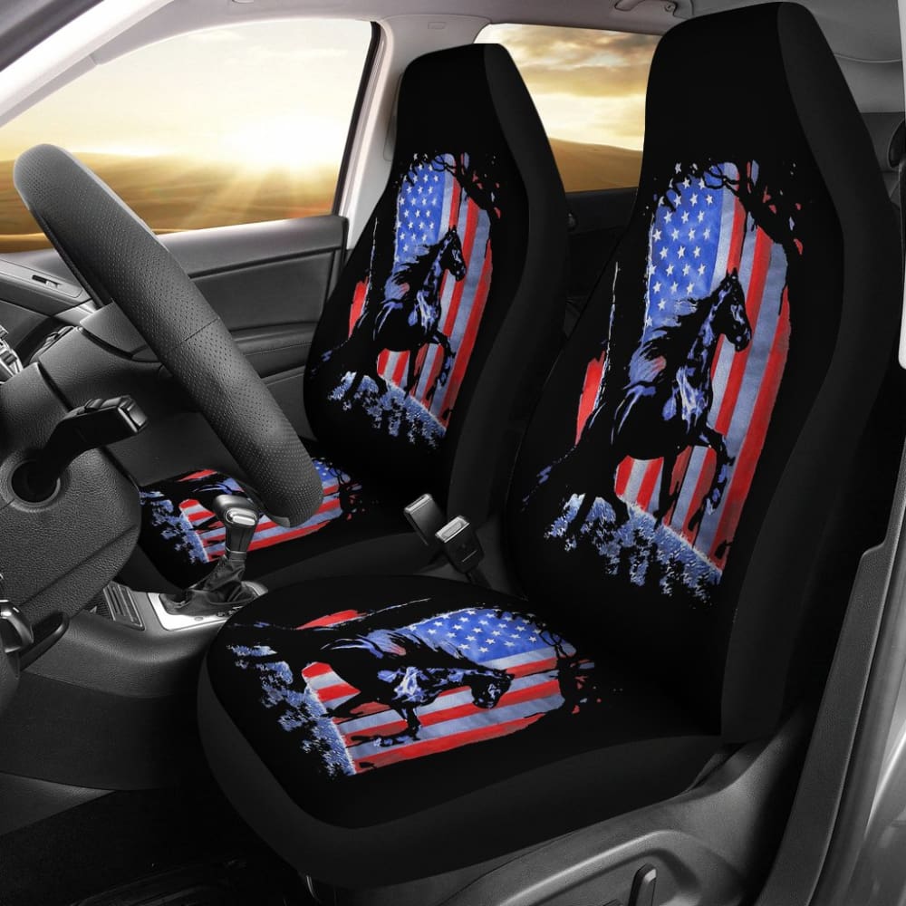 Horse Lovers Gift American Flag Car Seat Covers 210506 - YourCarButBetter
