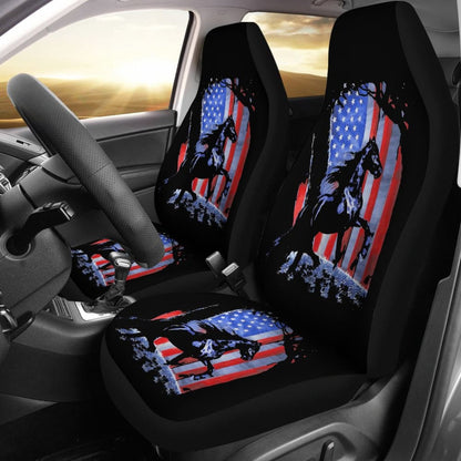 Horse Lovers Gift American Flag Car Seat Covers 210506 - YourCarButBetter