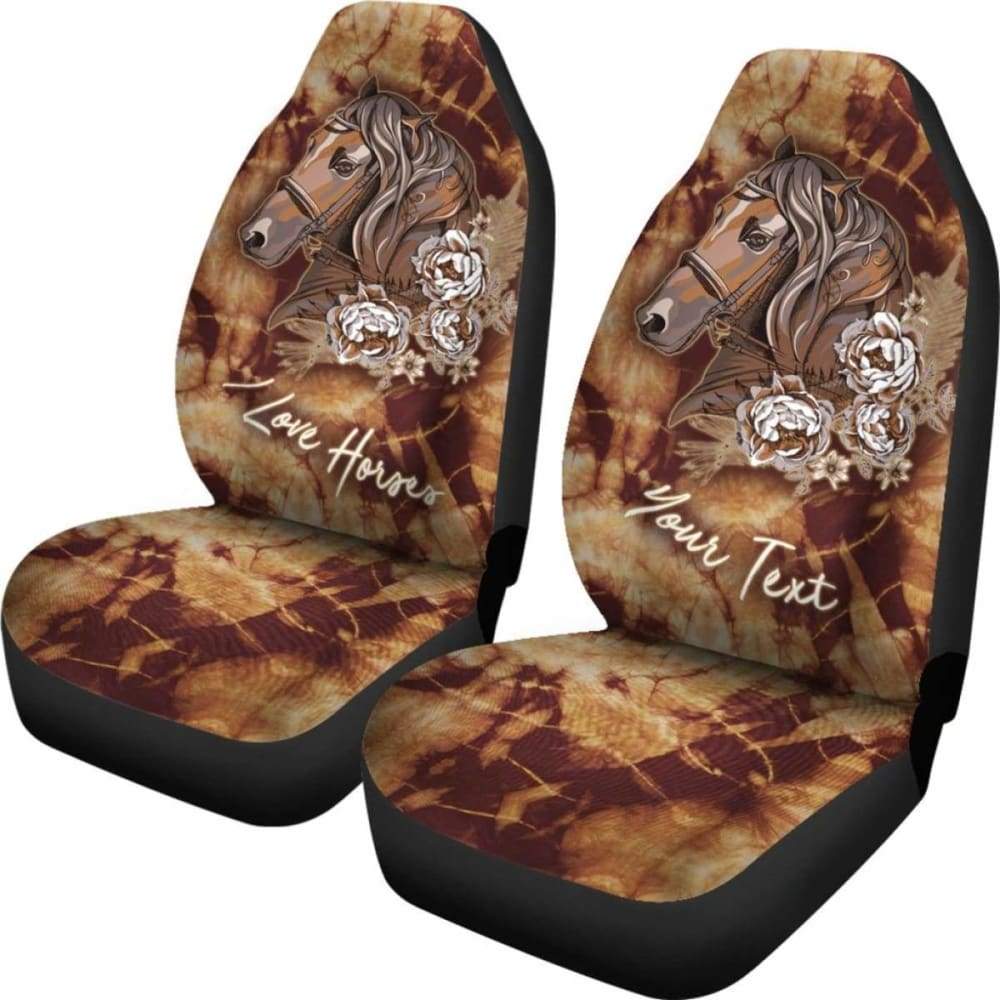 Horses Car Seat Covers - Tie Dye Brown Style - 231007