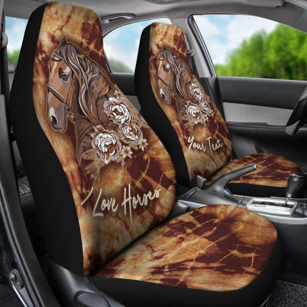 Horses Car Seat Covers - Tie Dye Brown Style - 231007