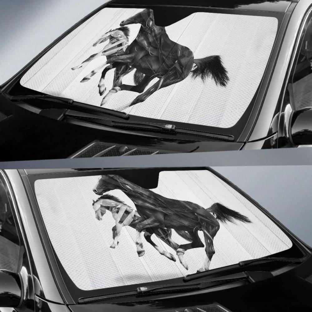 Horses Monochrome Car Sun Shade 172609 - YourCarButBetter