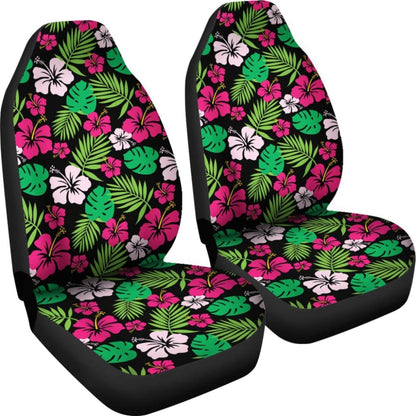 Hot Pink And Green Hawaiian Hibiscus Car Seat Covers Tropical Polynesian Pattern 101819 - YourCarButBetter