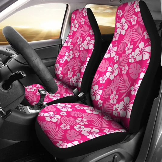 Hot Pink Magenta Hibiscus Flower Car Seat Covers Hawaiian Flower Polynesian Pattern 101819 - YourCarButBetter