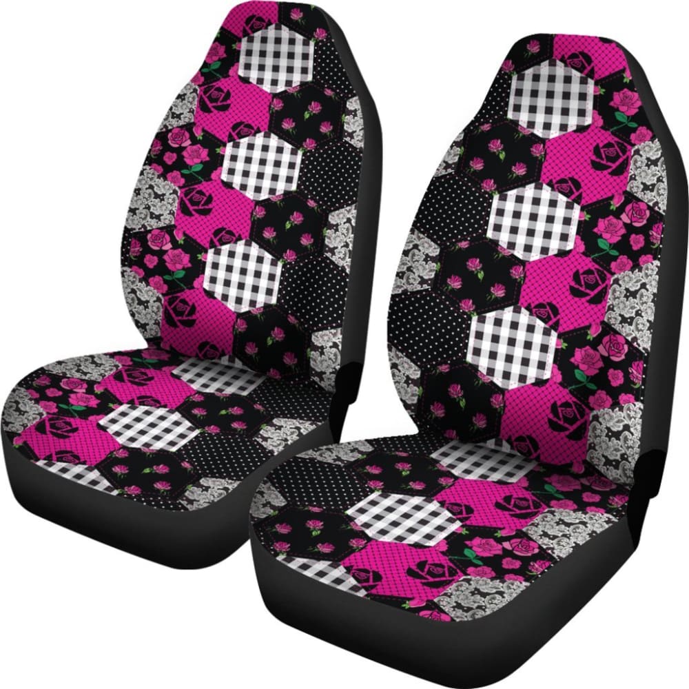 Hot Pink Shabby Chic Patchwork Quilt With Roses Style Car Seat Covers 174510 - YourCarButBetter