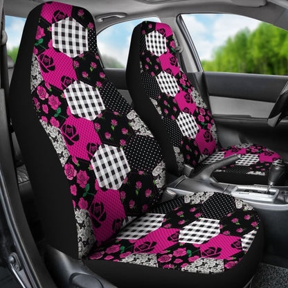 Hot Pink Shabby Chic Patchwork Quilt With Roses Style Car Seat Covers 174510 - YourCarButBetter