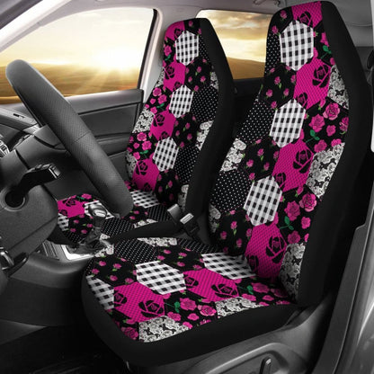 Hot Pink Shabby Chic Patchwork Quilt With Roses Style Car Seat Covers 174510 - YourCarButBetter