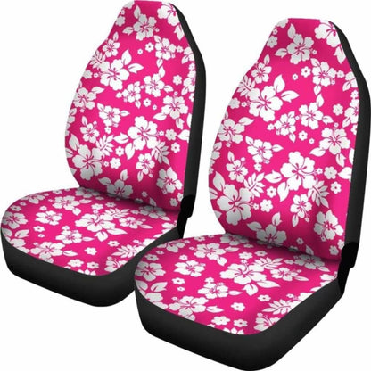 Hot Pink White Hibiscus Hawaiian Flower Car Seat Covers 232125 - YourCarButBetter