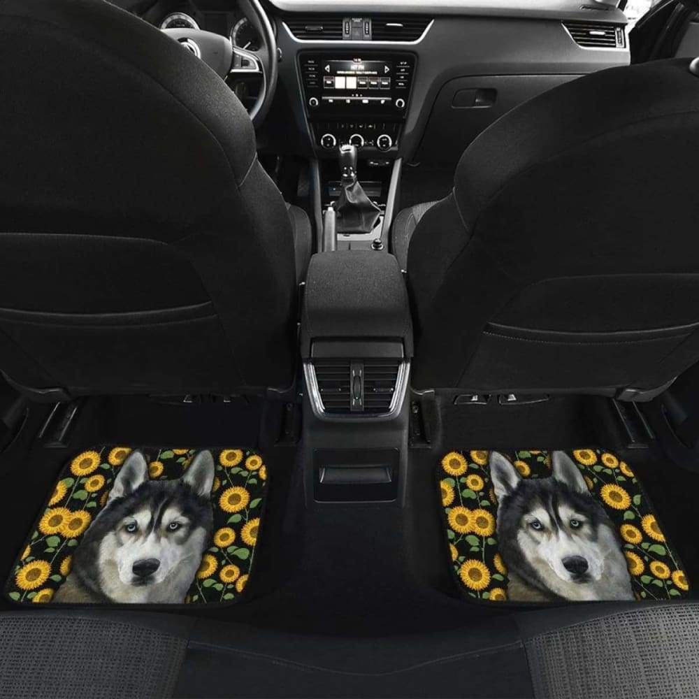 Husky Dog You’re My Sunshine Sunflower Car Floor Mats 210101 - YourCarButBetter