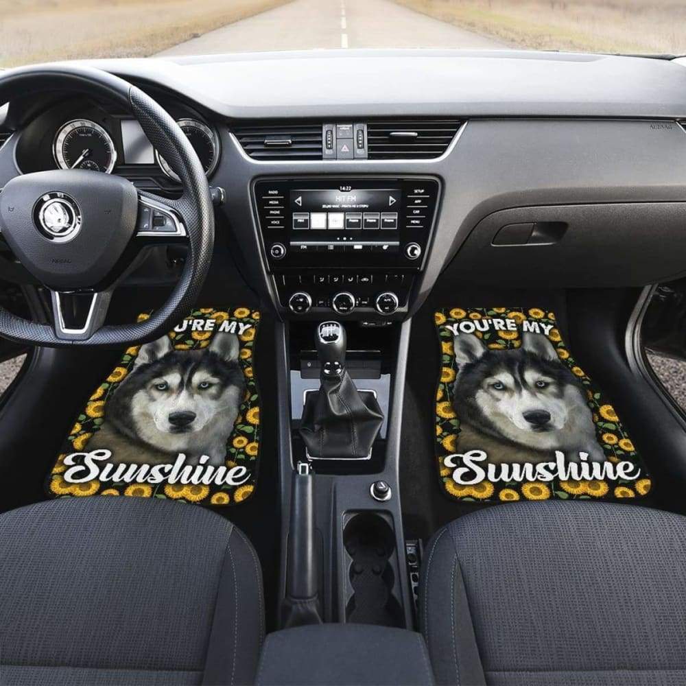Husky Dog You’re My Sunshine Sunflower Car Floor Mats 210101 - YourCarButBetter