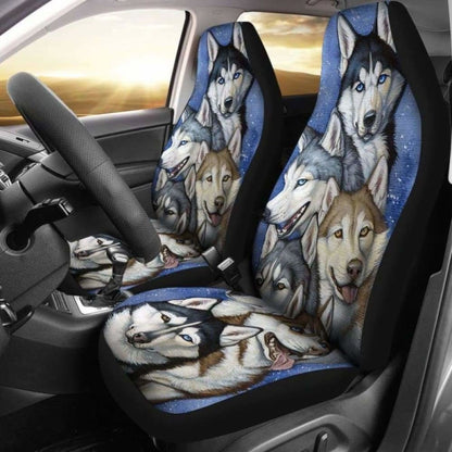 Husky Family Dogs Pets Animals Car Seat Covers 160830 - YourCarButBetter