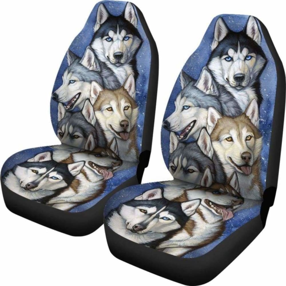 Husky Family Dogs Pets Animals Car Seat Covers 160830 - YourCarButBetter